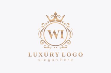 WI Kraliyet Logosu Restoran, Kraliyet, Butik, Cafe, Otel, Heraldic, Mücevher, Moda ve diğer vektör ilüstrasyonları için vektör sanatı şablonu.