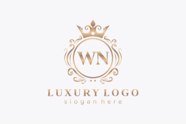WN Letter Kraliyet Lüks Logosu Restoran, Kraliyet, Butik, Cafe, Otel, Heraldic, Mücevher, Moda ve diğer vektör çizimleri için vektör sanatı şablonu.