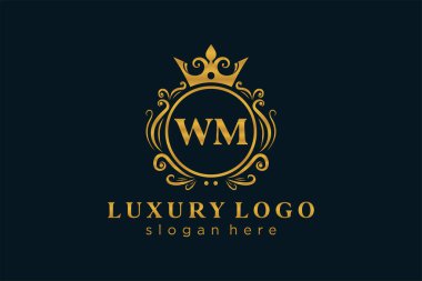 WM Kraliyet Logosu Restoran, Kraliyet, Butik, Cafe, Otel, Heraldic, Mücevher, Moda ve diğer vektör ilüstrasyonları için vektör sanatı şablonu.