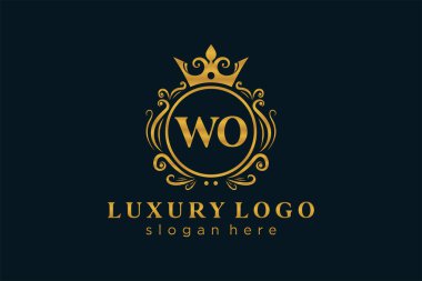 WO Kraliyet Logosu Restoran, Kraliyet, Butik, Cafe, Otel, Heraldic, Mücevher, Moda ve diğer vektör ilüstrasyonları için vektör sanatı şablonu.