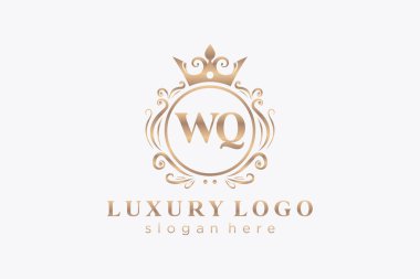 WQ Harfi Kraliyet Logosu Restoran, Kraliyet, Butik, Cafe, Otel, Heraldic, Mücevher, Moda ve diğer vektör ilüstrasyonları için vektör sanatı şablonu.