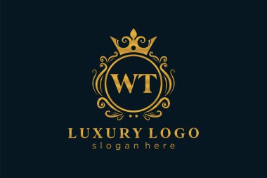 WT Kraliyet Logosu Restoran, Kraliyet, Butik, Cafe, Otel, Heraldic, Mücevher, Moda ve diğer vektör ilüstrasyonları için vektör sanatı şablonu.