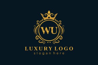 WU Letter Kraliyet Logosu Restoran, Kraliyet, Butik, Cafe, Otel, Heraldic, Mücevher, Moda ve diğer vektör ilüstrasyonları için vektör sanatı şablonu.