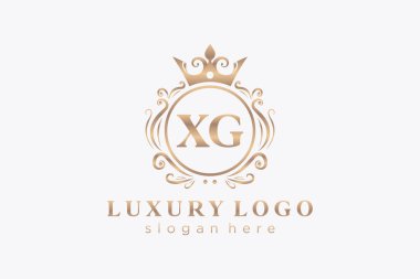 Restoran, Kraliyet, Butik, Cafe, Otel, Heraldic, Mücevher, Moda ve diğer vektör illüstrasyonları için XG Kraliyet Logosu vektör sanatı şablonu.