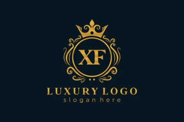 XF Kraliyet Logosu Restoran, Kraliyet, Butik, Cafe, Otel, Heraldic, Mücevher, Moda ve diğer vektör illüstrasyonları için vektör sanatı şablonu.
