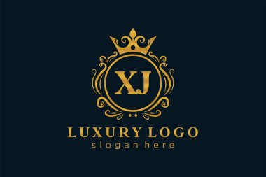 XJ Letter Kraliyet Logosu Restoran, Kraliyet, Butik, Cafe, Otel, Heraldic, Mücevher, Moda ve diğer vektör illüstrasyonları için vektör sanatı şablonu.