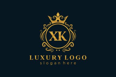 Restoran, Krallık, Butik, Cafe, Otel, Heraldic, Mücevher, Moda ve diğer vektör illüstrasyonları için XK Kraliyet Logosu vektör sanatı şablonu.
