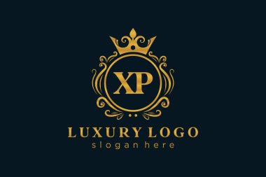 Restoran, Kraliyet, Butik, Cafe, Otel, Heraldic, Mücevher, Moda ve diğer vektör illüstrasyonları için XP Kraliyet Logosu tasarımı.