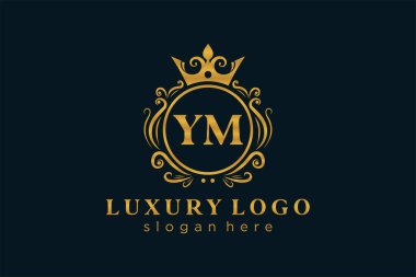 YM Kraliyet Logosu Restoran, Kraliyet, Butik, Cafe, Otel, Heraldic, Mücevher, Moda ve diğer vektör ilüstrasyonları için vektör sanatı şablonu.