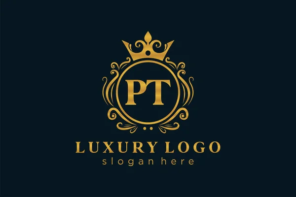 用于餐馆 皇家酒店 精品店 咖啡店 草药店 时装和其他矢量插图的矢量艺术中的Pt字母Royal Luxury标志模板 — 图库矢量图片