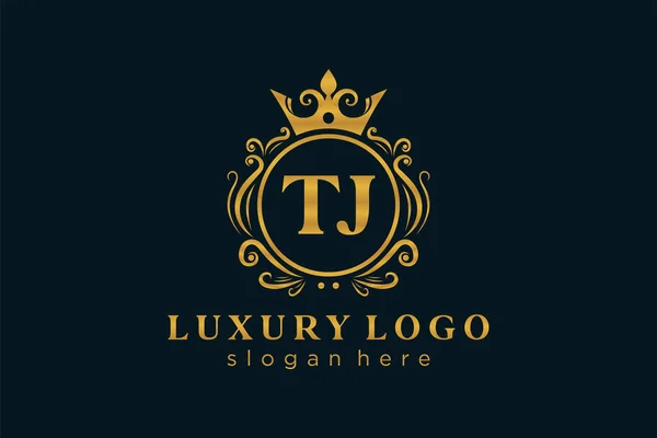 Tj字母Royal Luxury标志模板 用于餐馆 皇家酒店 精品店 咖啡店 赫拉尔迪奇酒店 时装和其他矢量插图的矢量艺术 — 图库矢量图片