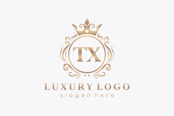 Tx字母Royal Luxury标志模板 用于餐馆 皇家酒店 精品店 咖啡店 希尔迪奇酒店 时装和其他矢量插图的矢量艺术 — 图库矢量图片