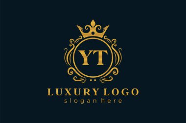 YT Kraliyet Logosu Restoran, Kraliyet, Butik, Cafe, Otel, Heraldic, Mücevher, Moda ve diğer vektör illüstrasyonları için vektör sanatı şablonu.