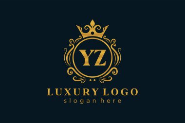 YZ Letter Kraliyet Logosu Restoran, Kraliyet, Butik, Cafe, Otel, Heraldic, Mücevher, Moda ve diğer vektör çizimleri için vektör sanatı şablonu.