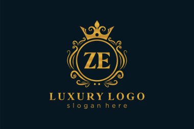 ZE Letter Kraliyet Lüks Logosu Restoran, Kraliyet, Butik, Cafe, Otel, Heraldic, Mücevher, Moda ve diğer vektör ilüstrasyonları için vektör sanatı şablonu.