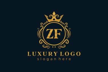 ZF Kraliyet Logosu Restoran, Kraliyet, Butik, Cafe, Otel, Heraldic, Mücevher, Moda ve diğer vektör ilüstrasyonları için vektör sanatı şablonu.
