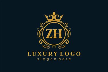 ZH Letter Kraliyet Lüks Logosu Restoran, Kraliyet, Butik, Cafe, Otel, Heraldic, Mücevher, Moda ve diğer vektör ilüstrasyonları için vektör sanatı şablonu.