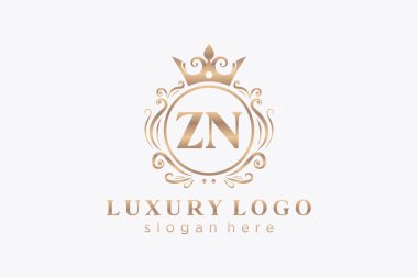 ZN Kraliyet Logosu Restoran, Kraliyet, Butik, Cafe, Otel, Heraldic, Mücevher, Moda ve diğer vektör ilüstrasyonları için vektör sanatı şablonu.