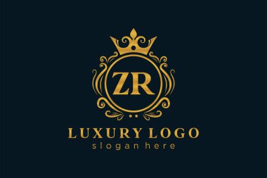ZR Letter Kraliyet Lüks Logosu Restoran, Kraliyet, Butik, Cafe, Otel, Heraldic, Mücevher, Moda ve diğer vektör ilüstrasyonları için vektör sanatı şablonu.