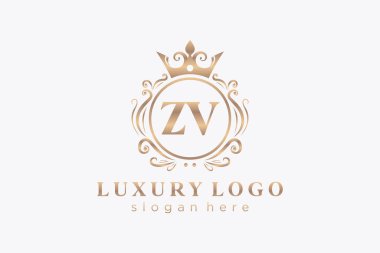 ZV Letter Kraliyet Lüks Logosu Restoran, Kraliyet, Butik, Cafe, Otel, Heraldic, Mücevher, Moda ve diğer vektör ilüstrasyonları için vektör sanatı şablonu.