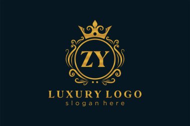 ZY Letter Kraliyet Lüks Logosu Restoran, Kraliyet, Butik, Cafe, Otel, Heraldic, Mücevher, Moda ve diğer vektör ilüstrasyonları için vektör sanatı şablonu.