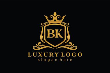 BK Kraliyet Logosu Restoran, Kraliyet, Butik, Cafe, Otel, Heraldic, Mücevher, Moda ve diğer vektör ilüstrasyonları için vektör sanatı şablonu.