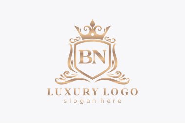 BN Kraliyet Logosu Restoran, Kraliyet, Butik, Cafe, Otel, Heraldic, Mücevher, Moda ve diğer vektör ilüstrasyonları için vektör sanatı şablonu.
