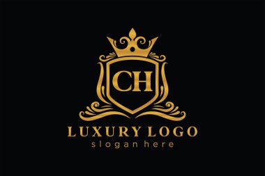 CH Letter Kraliyet Lüks Logosu Restoran, Kraliyet, Butik, Cafe, Otel, Heraldic, Mücevher, Moda ve diğer vektör ilüstrasyonları için vektör sanatı şablonu.