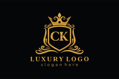 CK Letter Kraliyet Lüks Logosu Restoran, Kraliyet, Butik, Cafe, Otel, Heraldic, Mücevher, Moda ve diğer vektör çizimleri için vektör sanatı şablonu.