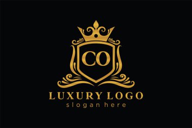CO Kraliyet Logosu Restoran, Kraliyet, Butik, Cafe, Otel, Heraldic, Mücevher, Moda ve diğer vektör ilüstrasyonları için vektör sanatı şablonu.