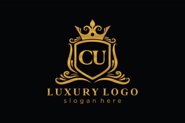 Restoran, Kraliyet Logosu, Butik, Cafe, Otel, Heraldic, Mücevher, Moda ve diğer vektör illüstrasyonları için CU Kraliyet Logosu tasarımı.
