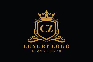 CZ Kraliyet Logosu Restoran, Kraliyet, Butik, Cafe, Otel, Heraldic, Mücevher, Moda ve diğer vektör ilüstrasyonları için vektör sanatı şablonu.
