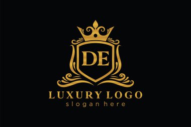 De Letter Kraliyet Logosu Restoran, Kraliyet, Butik, Cafe, Otel, Heraldic, Mücevher, Moda ve diğer vektör çizimleri için vektör sanatı şablonu.
