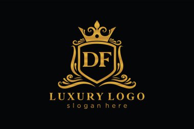 DF Kraliyet Logosu Restoran, Kraliyet, Butik, Cafe, Otel, Heraldic, Mücevher, Moda ve diğer vektör ilüstrasyonları için vektör sanatı şablonu.