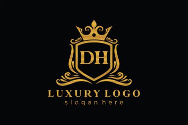 DH Letter Kraliyet Lüks Logosu Restoran, Kraliyet, Butik, Cafe, Otel, Heraldic, Mücevher, Moda ve diğer vektör ilüstrasyonları için vektör sanatı şablonu.