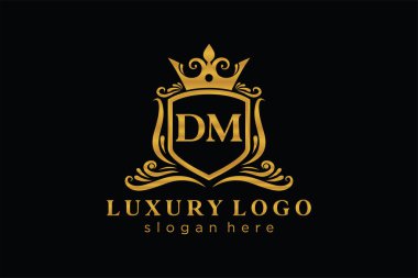 DM Kraliyet Logosu Restoran, Kraliyet, Butik, Cafe, Otel, Heraldic, Mücevher, Moda ve diğer vektör ilüstrasyonları için vektör sanatı şablonu.
