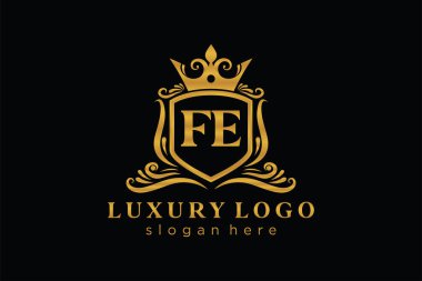 FE Letter Kraliyet Lüks Logosu Restoran, Kraliyet, Butik, Cafe, Otel, Heraldic, Mücevher, Moda ve diğer vektör çizimleri için vektör sanatı şablonu.