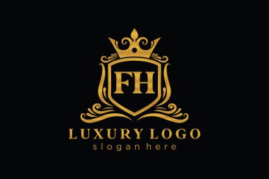 FH Letter Kraliyet Lüks Logosu Restoran, Kraliyet, Butik, Cafe, Otel, Heraldic, Mücevher, Moda ve diğer vektör ilüstrasyonları için vektör sanatı şablonu.