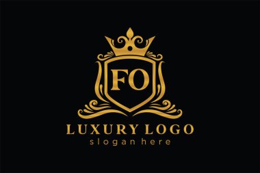 Fo Letter Kraliyet Lüks Logosu Restoran, Kraliyet, Butik, Cafe, Otel, Heraldic, Mücevher, Moda ve diğer vektör çizimleri için vektör sanatı şablonu.