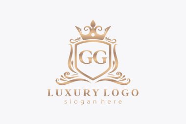 Restoran, Kraliyet Logosu, Butik, Cafe, Otel, Heraldic, Mücevher, Moda ve diğer vektör illüstrasyonları için GG Kraliyet Logosu şablonu.
