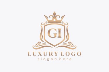 GI Kraliyet Logosu Restoran, Kraliyet, Butik, Cafe, Otel, Heraldic, Mücevher, Moda ve diğer vektör ilüstrasyonları için vektör sanatı şablonu.