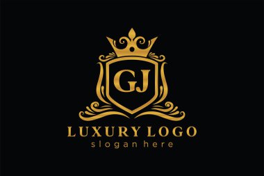 GJ Letter Kraliyet Logosu Restoran, Kraliyet, Butik, Cafe, Otel, Heraldic, Mücevher, Moda ve diğer vektör çizimleri için vektör sanatı şablonu.