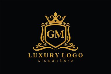 GM Kraliyet Logosu Restoran, Kraliyet, Butik, Cafe, Otel, Heraldic, Mücevher, Moda ve diğer vektör ilüstrasyonları için vektör sanatı şablonu.