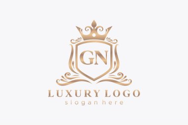 GN Kraliyet Logosu Restoran, Kraliyet, Butik, Cafe, Otel, Heraldic, Mücevher, Moda ve diğer vektör ilüstrasyonları için vektör sanatı şablonu.