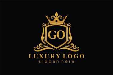 GO Letter Royal Lüks Logosu Restoran, Kraliyet, Butik, Cafe, Otel, Heraldic, Mücevher, Moda ve diğer vektör çizimleri için vektör sanatı şablonu.