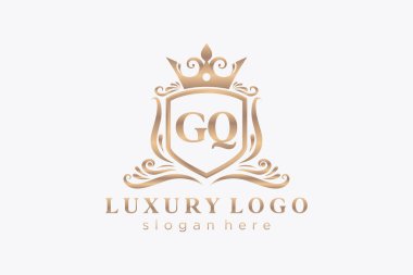 GQ Harfi Kraliyet Logosu Restoran, Kraliyet, Butik, Cafe, Otel, Heraldic, Mücevher, Moda ve diğer vektör çizimleri için vektör sanatı şablonu.