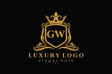 GW Kraliyet Logosu Restoran, Kraliyet, Butik, Cafe, Otel, Heraldic, Mücevher, Moda ve diğer vektör ilüstrasyonları için vektör sanatı şablonu.