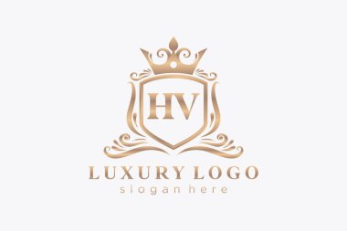 Restoran, Kraliyet Logosu, Butik, Kafe, Otel, Heraldik, Mücevher, Moda ve diğer vektör illüstrasyonları için HV Kraliyet Logosu şablonu.