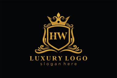 HW Letter Kraliyet Logosu Restoran, Kraliyet, Butik, Cafe, Otel, Heraldic, Mücevher, Moda ve diğer vektör ilüstrasyonları için vektör sanatı şablonu.