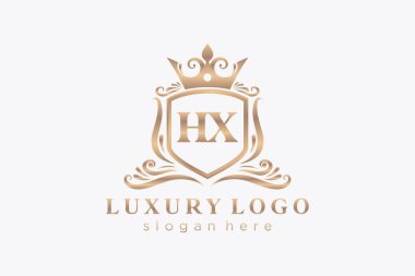 HX Letter Kraliyet Logosu Restoran, Kraliyet, Butik, Cafe, Otel, Heraldic, Mücevher, Moda ve diğer vektör ilüstrasyonları için vektör sanatı şablonu.